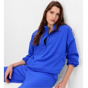 Gap Fit Fleece Lined 1/2 Zip Performance Athleisure Track Jacket Bristol Blue S